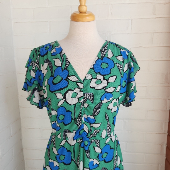 Cabi Celebrate Reversible Dress 6148 Floral Dot Green Blue Black Mesh Sz M - Picture 2 of 8